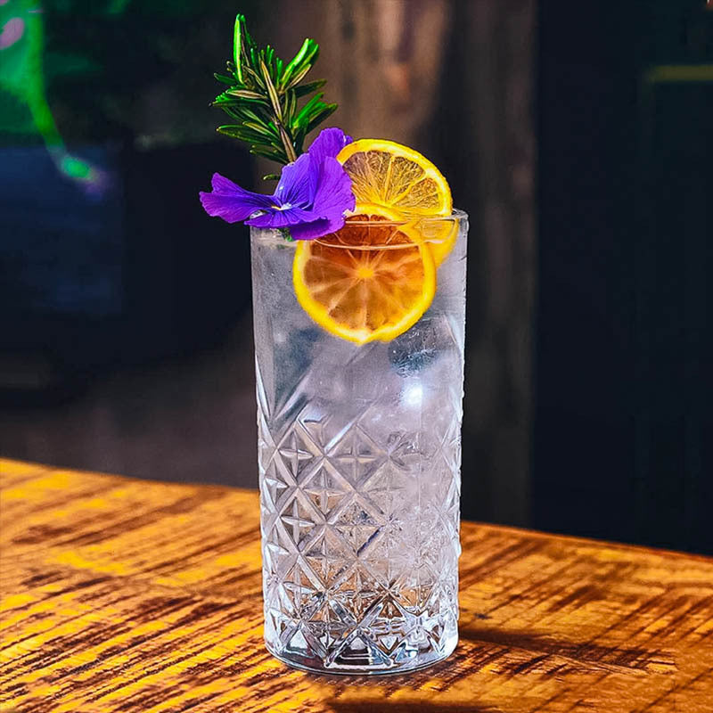 Engraved long drink cocktail glass