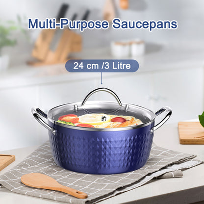 Casserole Dish, Induction Saucepan With Lid, 24cm 2.2L Stock Pots Non Stick Saucepan, Aluminum Ceramic Coating Cooking Pot Free, Suitable For All Hobs Types