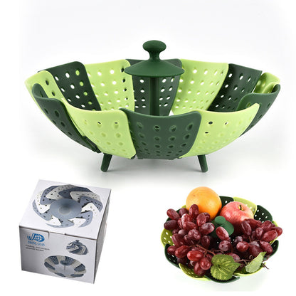 Kitchen Foldable And Retractable Fruit Basket In Plastic Steamer With Handle