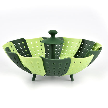 Kitchen Foldable And Retractable Fruit Basket In Plastic Steamer With Handle